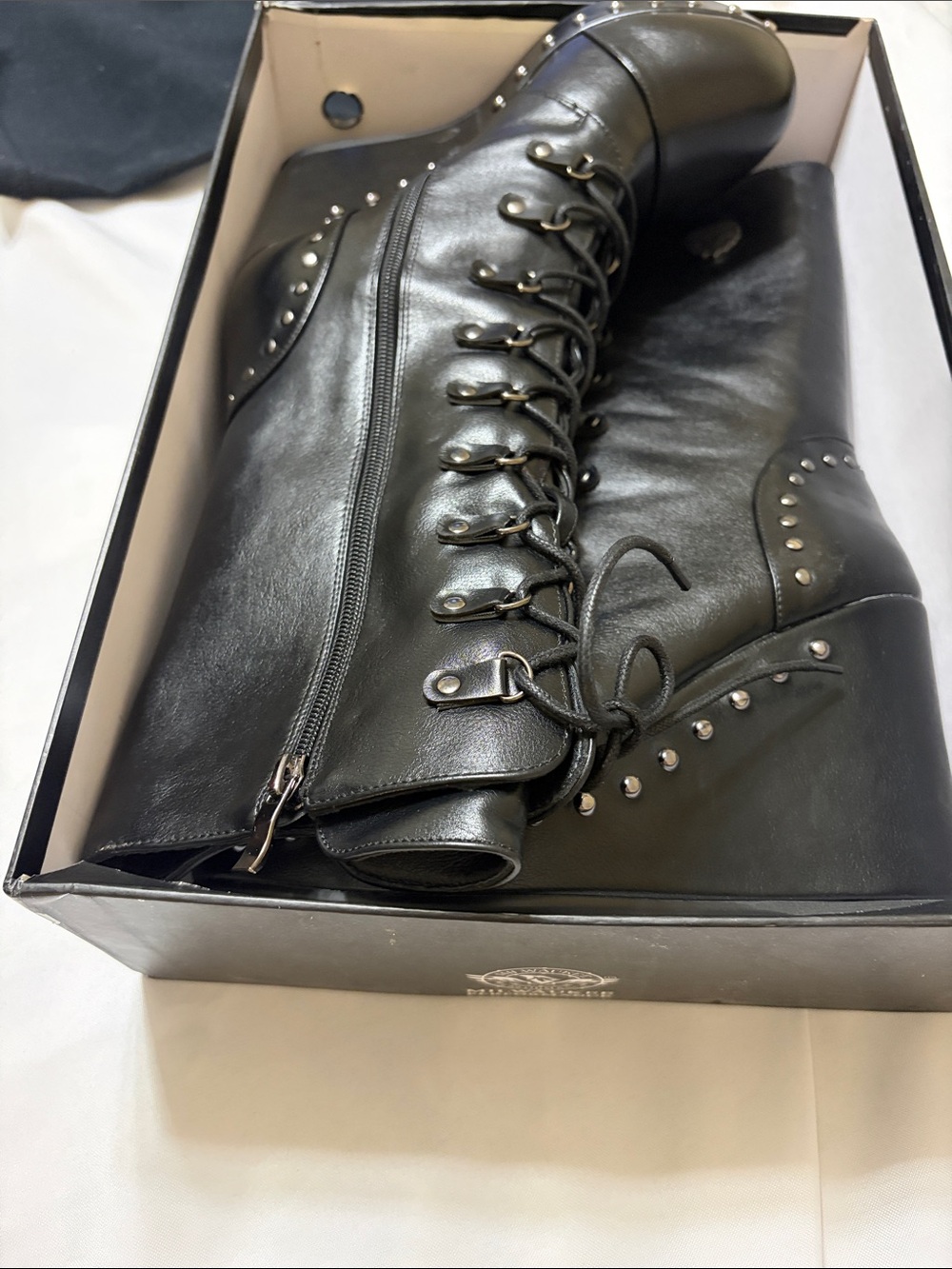 Women's Black Lace-Up Studded Fashion Boots